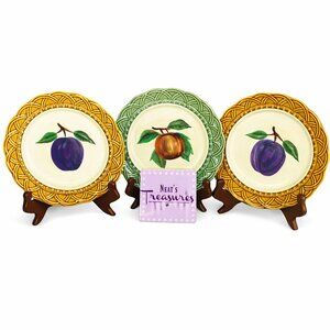 Noble Excellence VINTAGE WICKER Embossed Fruit Earthenware Salad Plates  Set 3